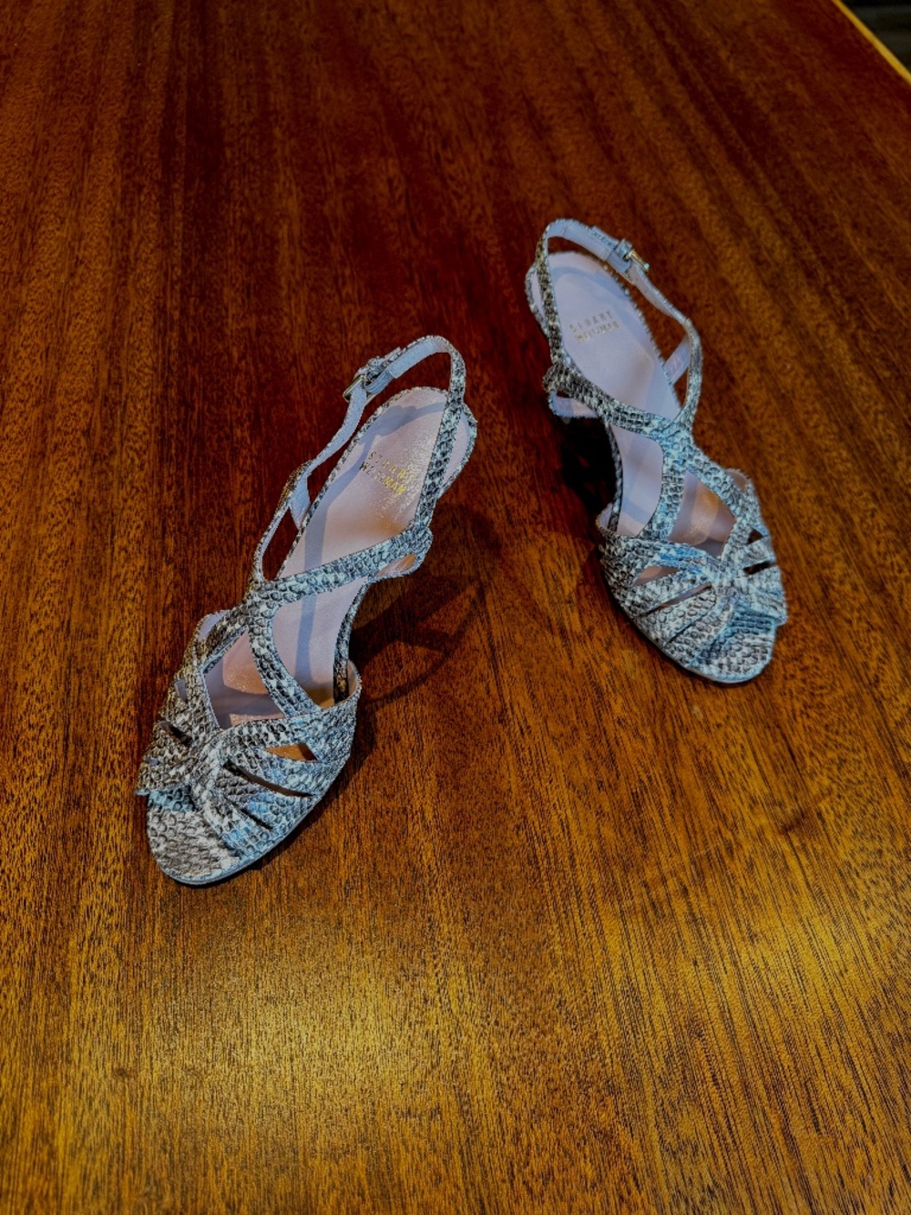 STUART WEITZMAN Leather Snake Print Sandals